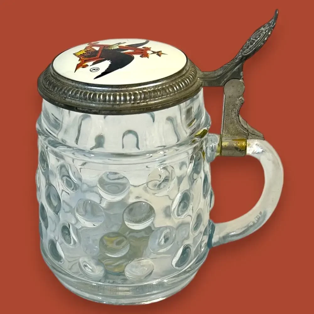 Anheuser Busch Clear Hob Nail Beer Stein w Pewter Lid BMF Bierseidel W Germany